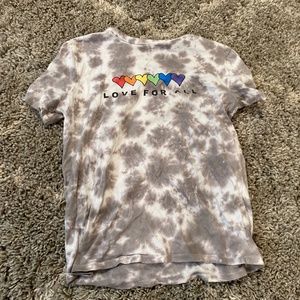 Gray and white tie-dyed shirt with hearts